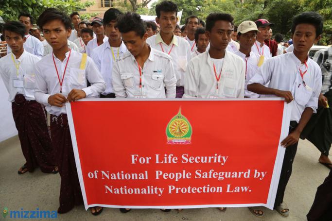 Supporters participate during a rally to mark the victory of the passing of ‘Race and Religion Protection Laws,’ in Mandalay on 21 September 2015. Photo: Bo Bo/Mizzima