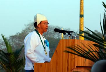 The 69th Union Day celebration was held early morning at People's Square and Park in Yangon on 12 February 2016. Yangon region chief Minister U Myint Swe read a message from President U Thein Sein during the ceremony. Photo: Thet Ko/Mizzima