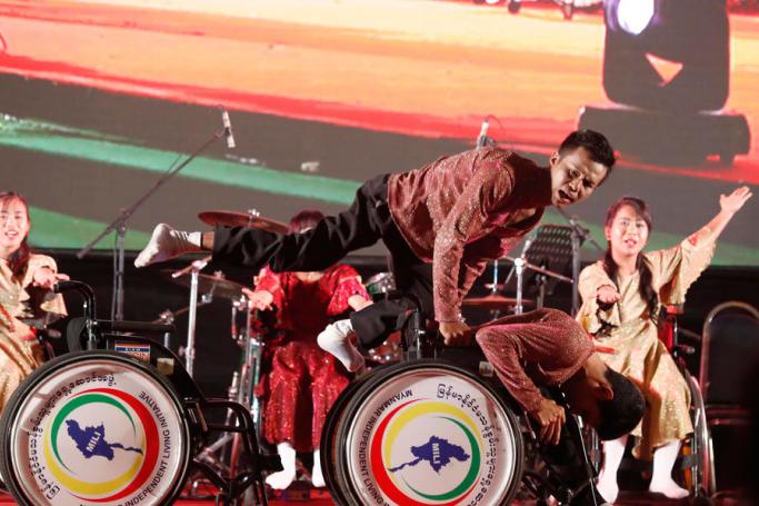 MILI wheelchair dance group perform during the 4th Myanmar Festival of Disabled Artists at the Myanmar Convention Center (MCC) in Yangon, Myanmar, 28 December 2019. Photo: Nyein Chan Naing/EPA