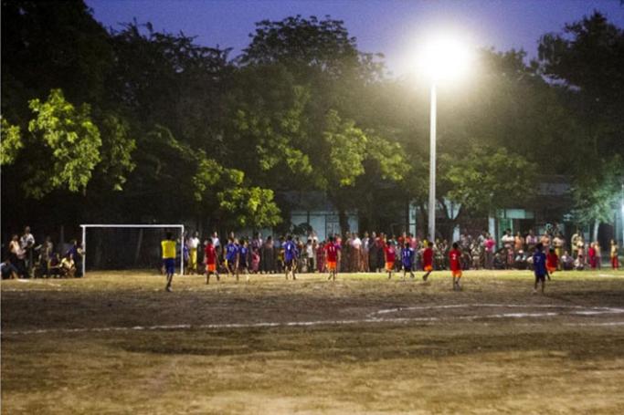 Children playing soccer at the Community Light Center in Ngar Zinyine (Photo - JJ-Pun)
