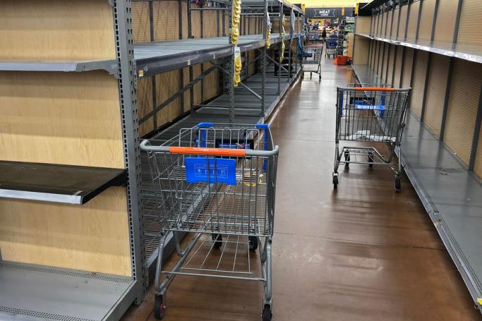 Empty shelves for toilet paper and sanitizer at a local Walmart in Dallas, Texas, USA, 13 March 2020. Photo: EPA