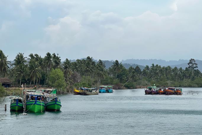 This picture shows fishing boats anchored near Gwa township in Myanmar’s Rakhine state on May 11, 2023 after Cyclone Mocha, the Bay of Bengal's first cyclone of the year formed. Photo: AFP