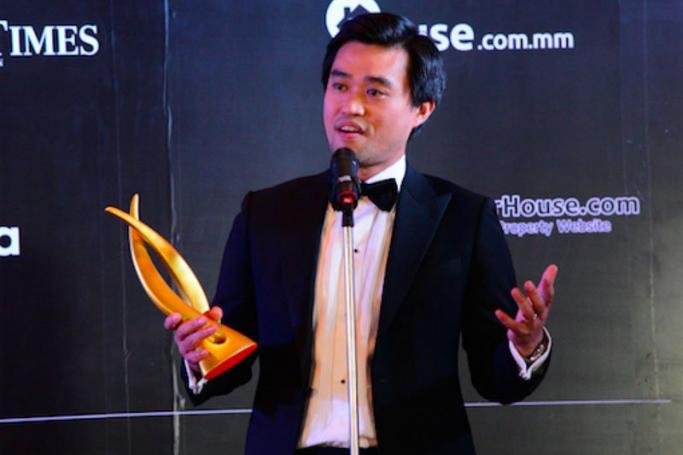 Mr Cyrus Pun of Yoma Strategic Holdings gives a speech after his company won the Best Developer Award. Photo: Property Report
