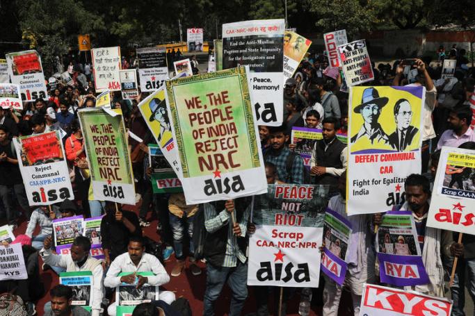 Indian activists take part in a protest against the recent episodes of sectarian violence, the Citizenship Amendment Act (CAA) and the National Register of Citizens (NRC), in New Delhi, India, 03 March 2020. Photo: EPA