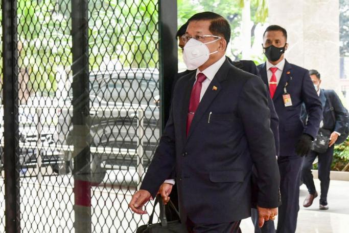 A handout photo made available by the Indonesian Presidential Palace shows Myanmar's Senior General Min Aung Hlaing arriving at Association of Southeast Asian Nations (ASEAN) leaders' meeting in Jakarta, Indonesia, 24 April 2021. Photo: EPA