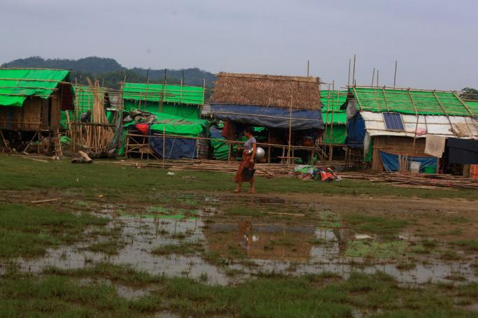Rakhine ethnic people who fled from conflict areas gather at War Taung village's temporary camp in Kyauk Taw Township , Rakhine State, western Myanmar, 18 June 2019. Photo: Nyunt Win/EPA