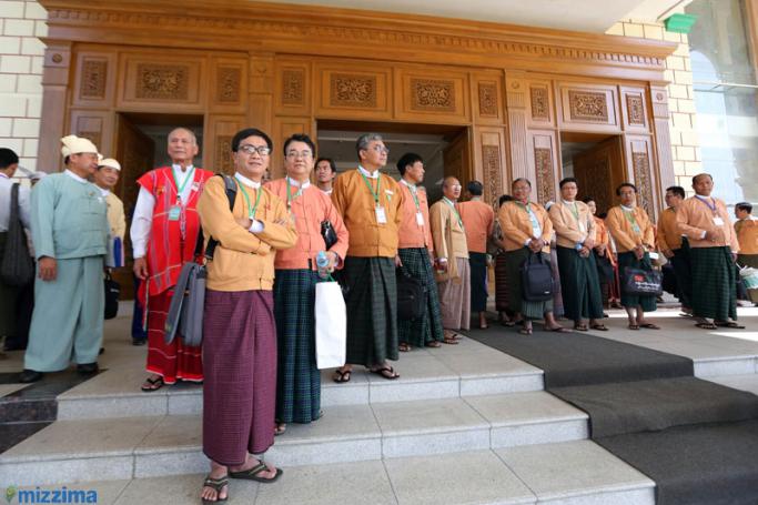 Members of parliament arrive to attend the first session of House of Nationalities (Upper House) in Nay Pyi Taw on 3 February 2016. Photo: Thet Ko/Mizzima
