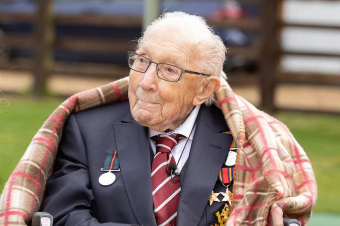 A private family handout photo of British  Second World War veteran Captain Tom Moore celebrating his 100th  birthday, in Bedford, England, 30 April 2020. Photo: EPA
