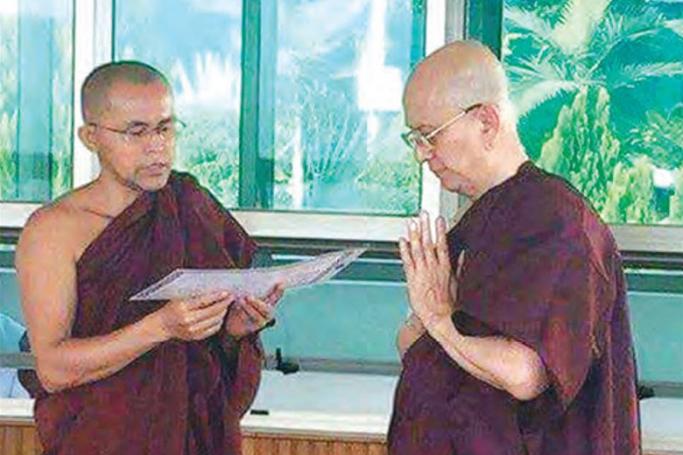 Thein Sein taking his vows as he enters the monkhood. Photo: MOI Webportal Myanmar
