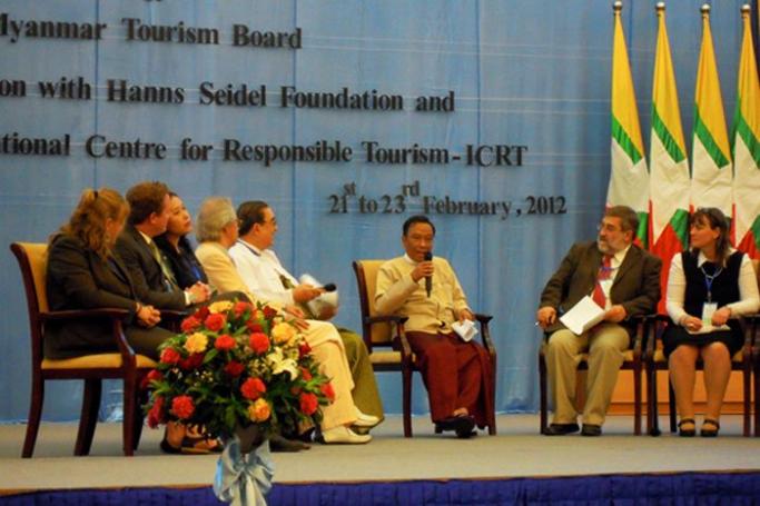 Deputy Minister for Hotels and Tourism, U Htay Aung, at a conference on responsible tourism in 2012. Photo: Hanns Seidel Foundation
