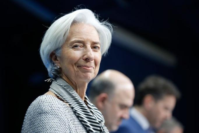 International Monetary Fund managing director Ms Christine Lagarde speaks during a press briefing at the end of a special Eurogroup meeting of Finance ministers, at the European Council headquarters, in Brussels, Belgium, February 20, 2015. Photo: Olivier Hoslet/EPA
