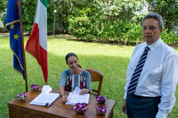 Ms. Alessandra Schiavo, Italian Ambassador to Myanmar and Mr. Walter Zucconi, Head of Office at AICS Yangon. Photo: Italian Embassy in Yangon/Facebook