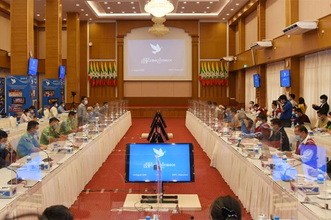 Preliminary meeting of JICM in progress in Nay Pyi Taw on 10 August. Photo: MNA