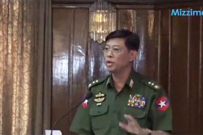 Lt-Gen Mya Tun Oo talks to media at a press conference in Yangon, Myanmar on 20 July 2016.
