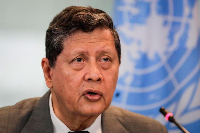 The Chairman of United Nations (UN) fact-finding mission on Myanmar, Marzuki Darusman of Indonesia talks to the media during a press conference at the UN office in Jakarta, Indonesia, 05 August 2019. Photo: Mast Irham/EPA
