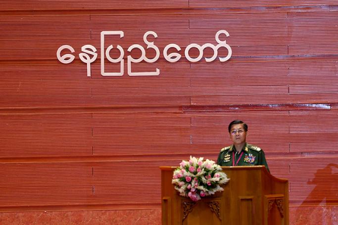 Senior General Min Aung Hlaing speaks during the opening conference of Union Peace Conference - 21st century Panglong in Naypyitaw on 31 August 2016. Photo: Hong Sar/Mizzima
