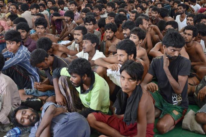 Rescued migrants from Myanmar and Bangladesh at a police station in Kuah, Langkawi, Kedah, Malaysia, 11 May 2015. Photo: EPA
