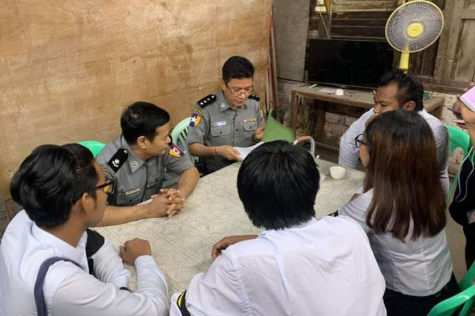 Military personnel sued with 66D to four young leaders "Mr. Zayyar Lwin,  Mr.Paing Ye Thu, Ms. Su Yadanar Myint & Mr. Paing Phyo Min" who led Thingyan youth-led Thangyat (satirical slogan chanting) group for political wordplay performance. Photo: Thinzar Shunlei Yi/Twitter