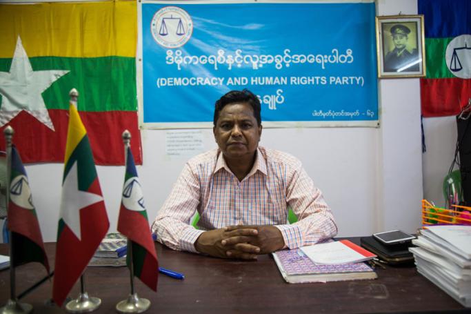 Rohingya candidate Abdul Rasheed, a member of the Democracy and Human Rights Party, poses for a photo in the party's office in Yangon on August 12, 2020. Photo: Sai Aung Mai/AFP