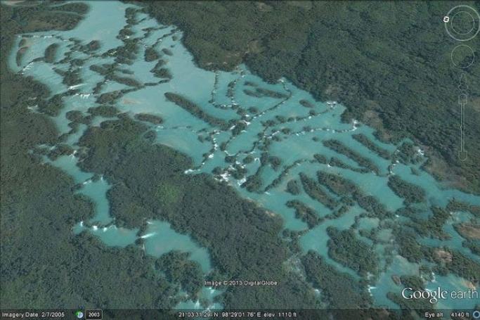 Nam Pang River's hundreds of islets would be destroyed if the Ta Sang Dam is built. Photo: Google Earth
