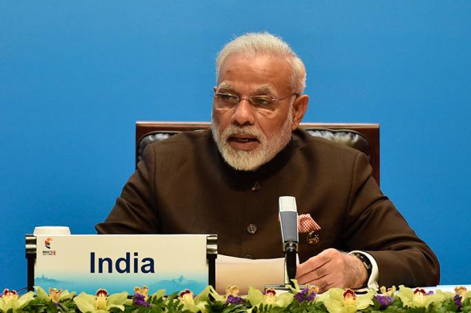 Indian Prime Minister Narendra Modi delivers a speech ahead of a BRICS Business Council and Signing ceremony, at the BRICS summit in Xiamen, China, 04 September 2017. Photo: EPA
