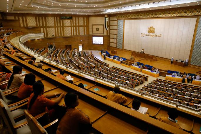(File) Members of parliament attend the Assembly of the Union (Pyidaungsu Hluttaw) at the parliament building in Naypyitaw, Myanmar, 10 March 2020. Photo: Lynn Bo Bo/EPA