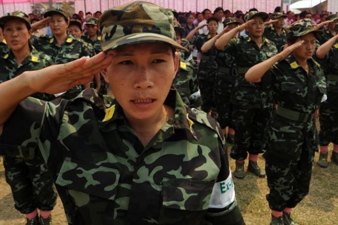 Female cadres of the Socialist Council of Nagalim (Isak-Muivah), NSCN(I-M) take part in a parade on the ocassion of their 30th Republic Day celebrations at the outfit’s headquarter Hebron camp about 40 km from Dimapur town in Nagaland, northeast India, 21 March 2010. Photo: EPA
