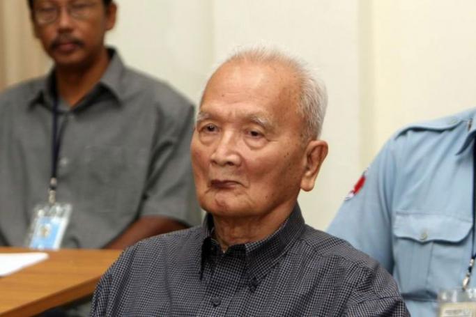 (FILES) In this file photo taken on February 4, 2008, former Khmer Rouge leader Nuon Chea appears at the tribunal in the Court of Cambodia (ECCC) in Phnom Penh. Photo: AFP