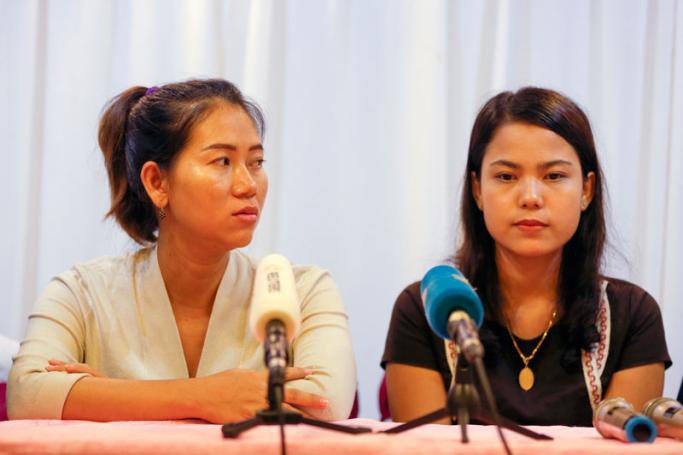 Pan Ei Mon (L) and Chit Su Win (R), wives of jailed Reuters journalists Wa Lone and Kyaw Soe Oo, during a press conference in Yangon, Myanmar, 04 September 2018. Photo: Lynn Bo Bo/EPA