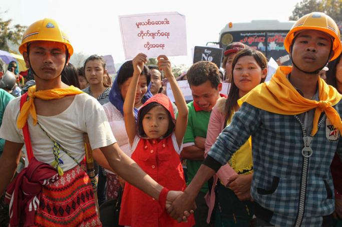 Members and supporters of a Christian based anti-narcotics group gather in Wine Maw, northern Kachin State, Myanmar, 23 February 2016. Photo: Seng Mai/EPA
