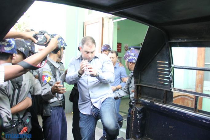 Philip Blackwood comes out of court in Yangon on December 11, 2014. Photo: Thet Ko/Mizzima
