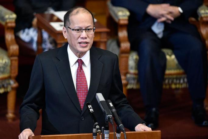 Philippine President Benigno Aquino III delivers a speech at the House of Councillors of the National Diet in Tokyo, Japan, 3 June 2015. Photo: Franck Robichon/EPA
