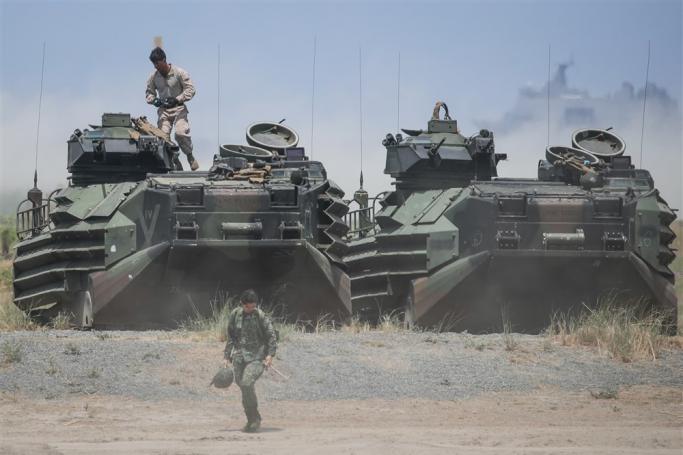(File) A US and Filipino soldiers are seen with along Amphibious Assault Vehicles (AAV) during an amphibious landing exercise of the 35th Philippines-US Balikatan shoulder-to-shoulder exercise at San Antonio, Zambales, Philippines, 11 April 2019. Photo: EPA