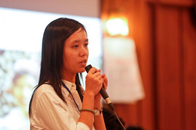 Phyo Phyo Aung, representative of student groups during the talks over a controversial 'National Education Bill' in Yangon, Myanmar, 11 February 2015. Photo: Lynn Bo Bo/EPA
