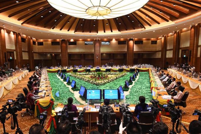 The 20th meeting of UPDJC is in progress at the Ruby Hall of MICC-I in Nay Pyi Taw on 20 August. Photo: MNA