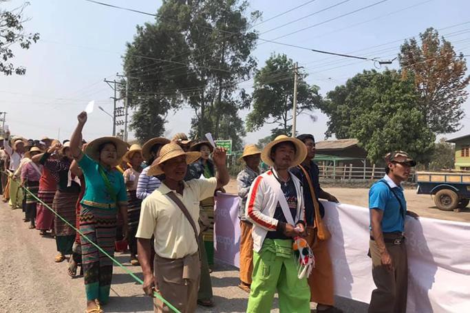 Scene of local people stage protest demonstration in April 2019. Photo: Phyo Thiha Cho