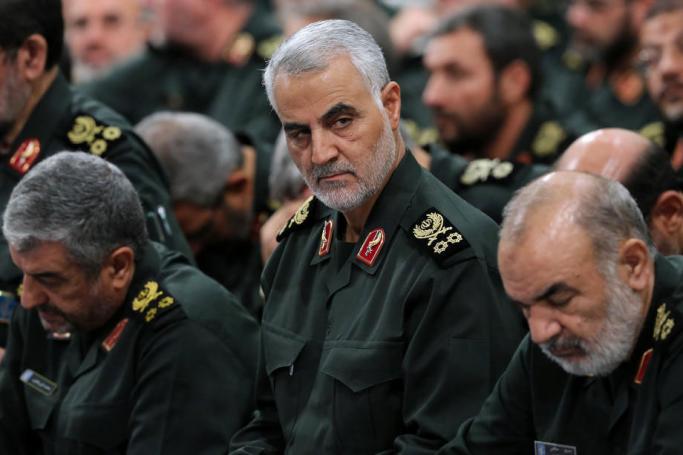 (FILE) - A handout photo made available by the Iranian Supreme Leader's office shows Iranian Revolutionary Guards Corps (IRGC) Lieutenant general and commander of the Quds Force Qasem Soleimani (C) during a meeting with Iranian supreme leader Ayatollah Ali Khamenei (not pictured) in Tehran, Iran, 18 September 2018. Photo: EPA