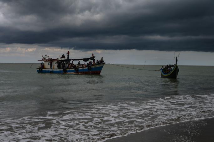  (File) A boat carryingg Rohingya people from Myanmar arrives on the shorelines of Lancok village, in Indonesia's North Aceh Regency on June 25, 2020. Photo; AFP