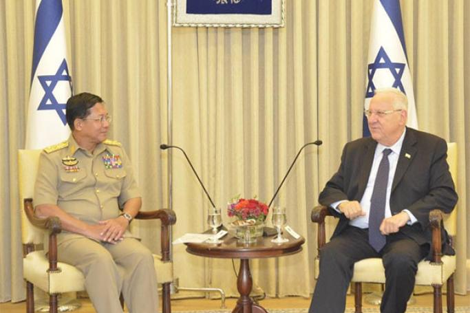President of Israel Reuven Rivlin meets with Myanmar Commander-in-Chief of Defence Services Senior General Min Aung Hlaing at Presidential Residence in Jerusalem in September, 2015. Photo: Senior General Min Aung Hlaing/Facebook
