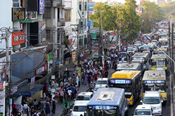 This photo taken on March 17, 2020 shows road traffic in central Yangon. Photo: Sai Aung Main / AFP