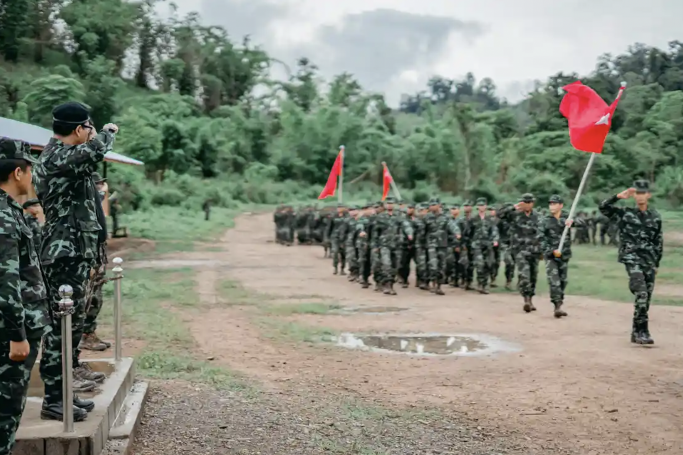 A photo issued by Myanmar’s shadow national unity government (NUG) shows People’s Defence Force (PDF) soldiers who have been training to challenge the ruling junta. Photo: National Unity Government/EPA