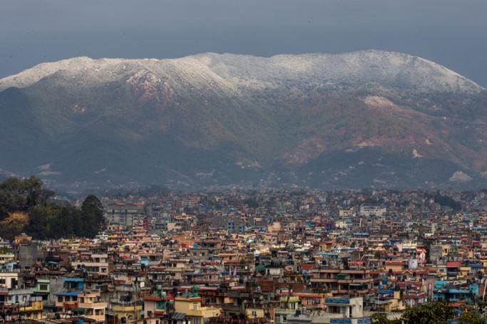 Snow covered surrounding hills of Kathmandu after rarely snowfall in Kathmandu, Nepal. Photo: Narendra Shrestha/EPA 