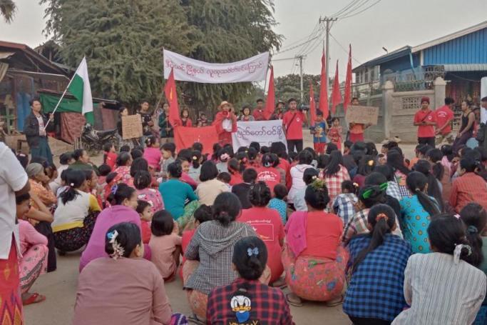 Local people in Tay Taw Village, Depayin Township protest against the military dictatorship on February 01, 2022. Photo: CJ
