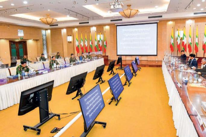 The Myanmar junta government holds talks with the delegations of the United Wa State Party, National Democratic Alliance Army, and Shan State Progress Party on January 6, 2023, in Naypyidaw. Photo: Global New Light of Myanmar