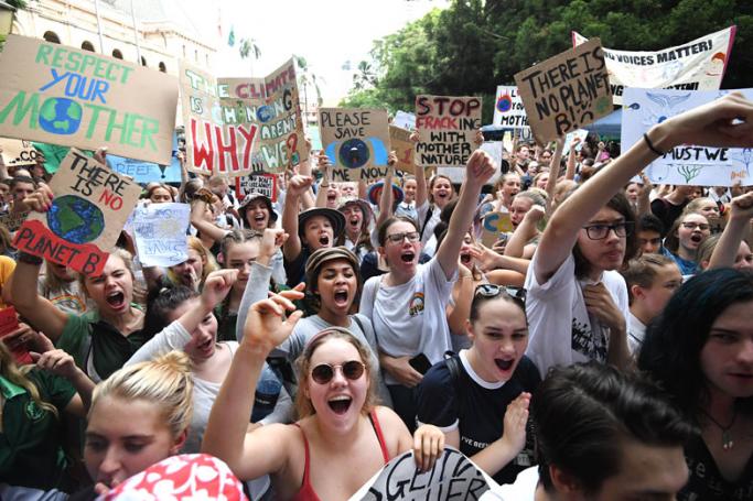 School students take part in a climate change strike in Brisbane, Australia, 16 March 2019. Photo: EPA