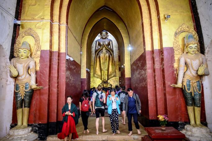 (File) tourists visiting Ananda temple in Bagan in 2020. Photo: AFP