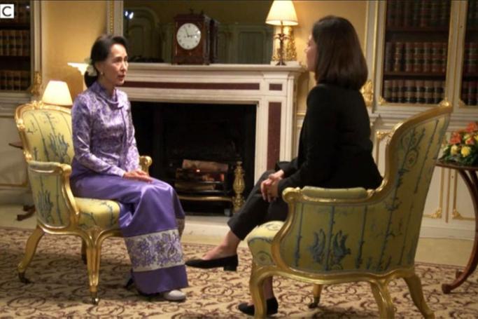 Interview: Mishal Husain (right) was interviewing Suu Kyi for Radio 4's Today programme in October 2013. 
