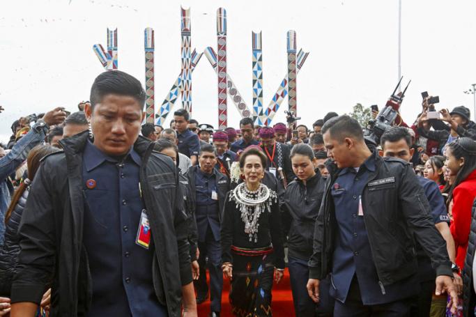 Myanmar State Counsellor Aung San Suu Kyi (C) attends the 72nd Kachin State day ceremony in Myitkyina, upper Myanmar on January 10, 2020. Photo: AFP