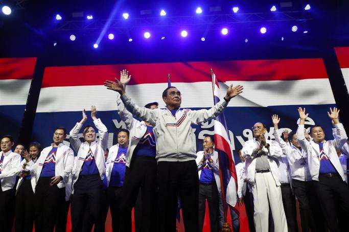 Thai Prime Minister Prayut Chan-o-cha (C) greets to supporters as he debuted as prime minister candidate in the next general election for Ruam Thai Sang Chart Party (United Thai Nation) during the official presentation in Bangkok, Thailand, 09 January 2023. Photo: EPA