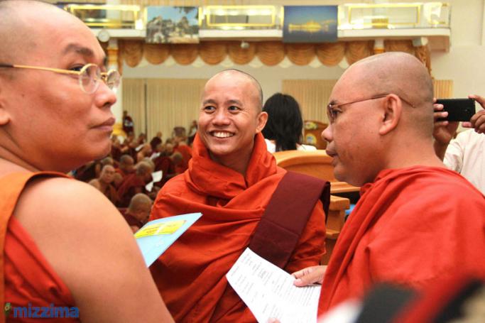 The Ma Ba Tha have been surprised with the NLD win. Prominent monk U Wirathu (centre). Photo: Mizzima
